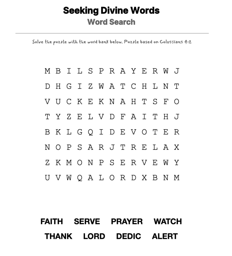 Prayer in Practice word-search